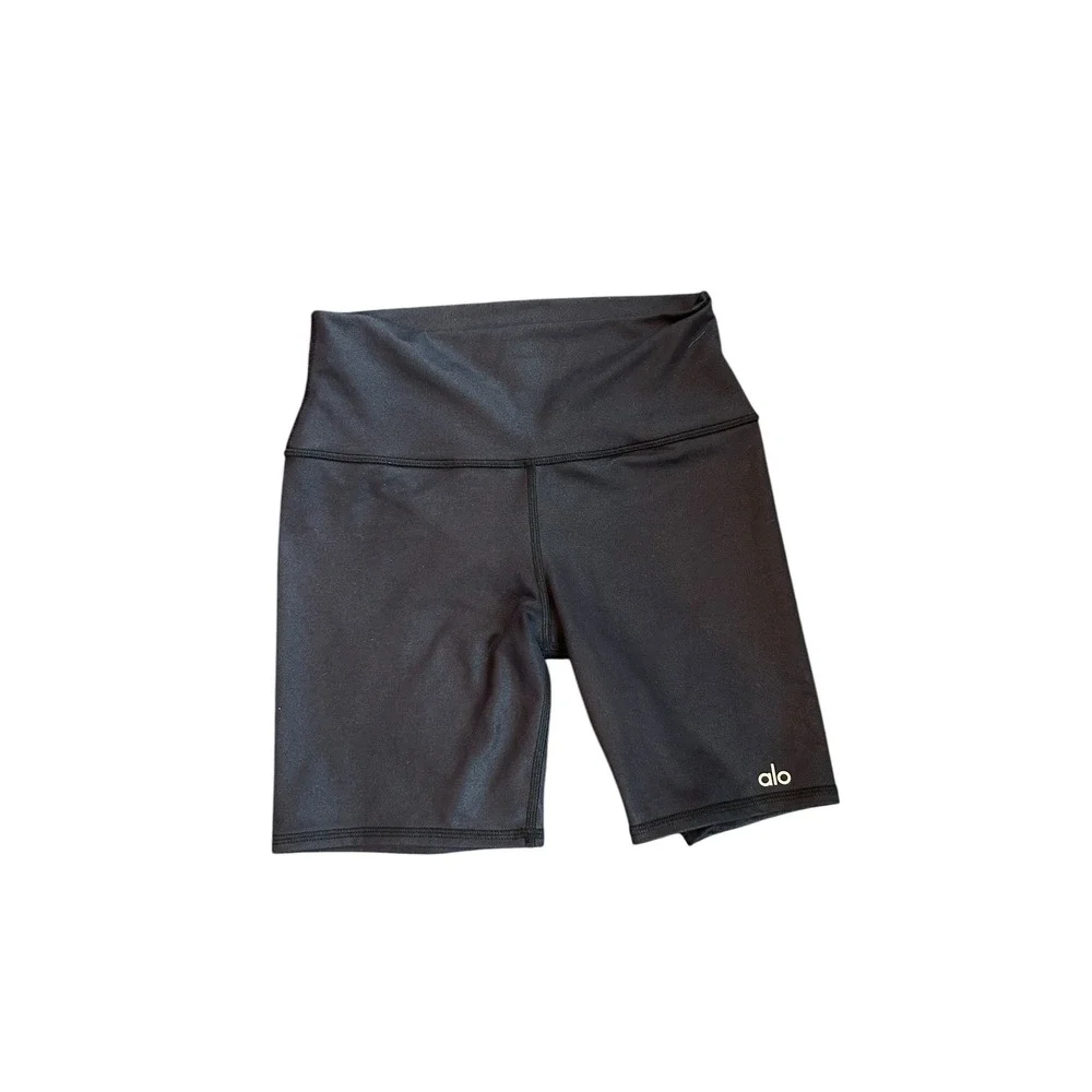 Alo Yoga High Waist Biker Shorts Lightweight Activewear Jersey Black Size Small